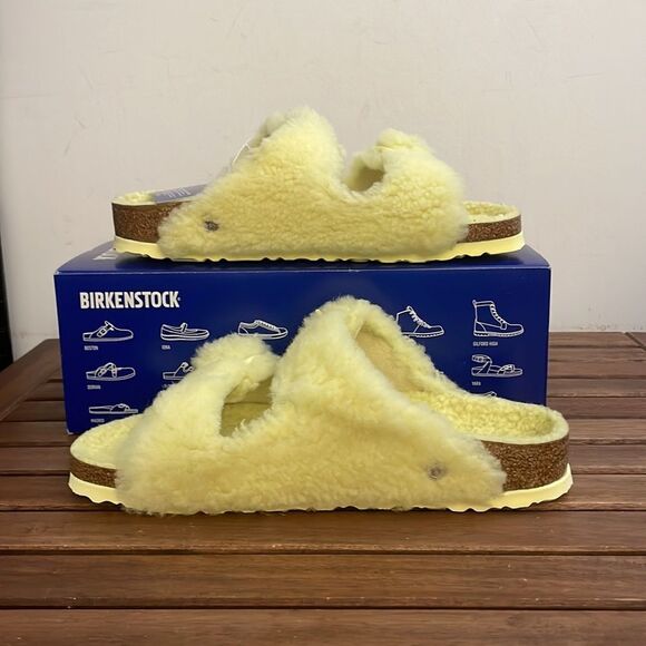 Birkenstock Arizona Big Buckle Shearling Sandals Yellow EU 40/US Women 9/UK 7 - Picture 2 of 12